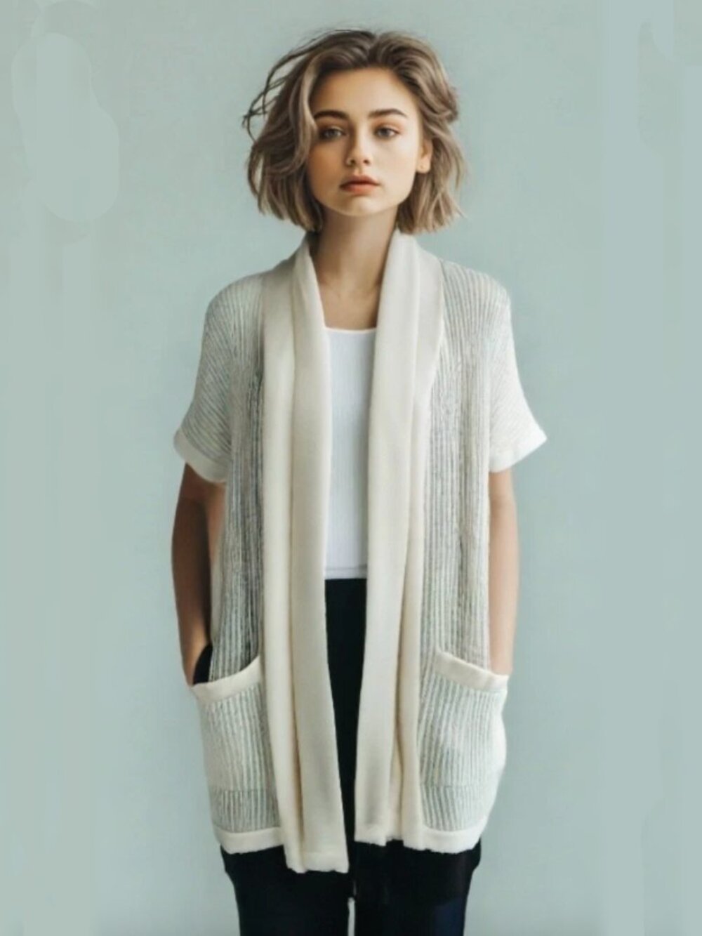 Banana Republic Sweater Cardigan Long Open Pocket Shawl Collar Size M/L